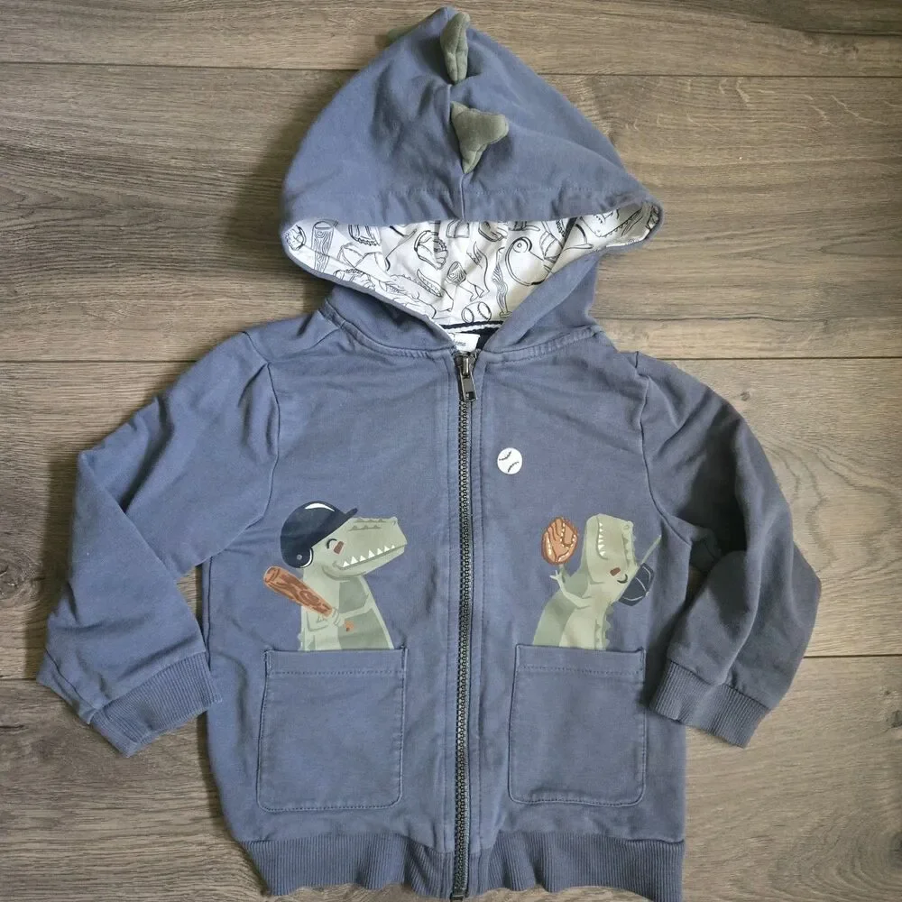 Tommy Bahama Boys 3T Blue Dinosaur Baseball Zip Up Hoodie Jacket Spikes Preowned
